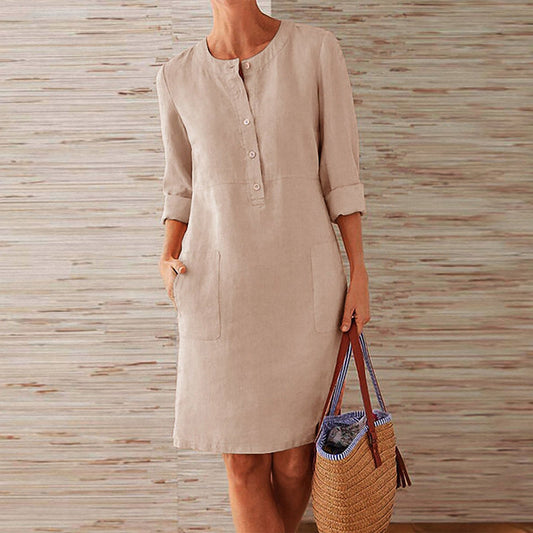 JuliaFashion-Loose Fit Button Down Midi Dress