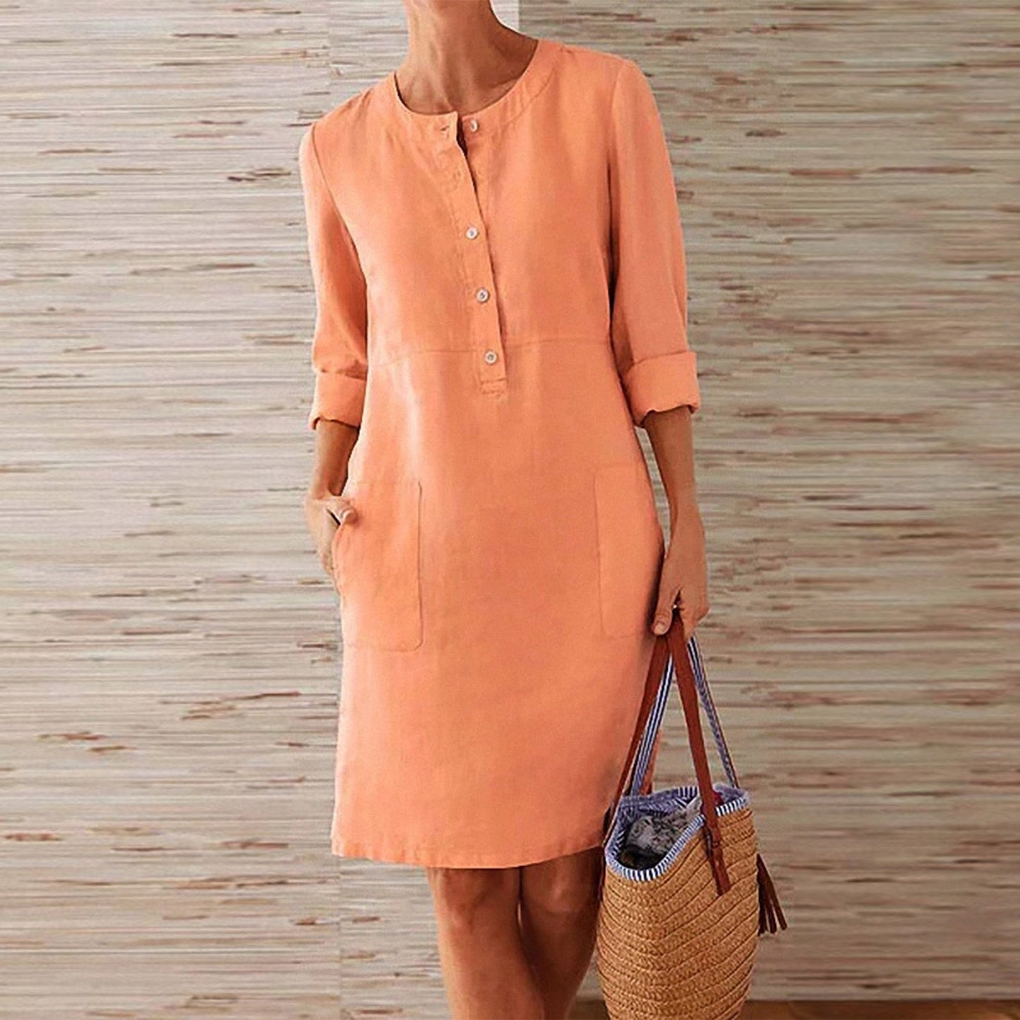 JuliaFashion-Loose Fit Button Down Midi Dress