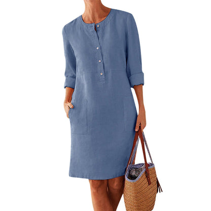 JuliaFashion-Loose Fit Button Down Midi Dress