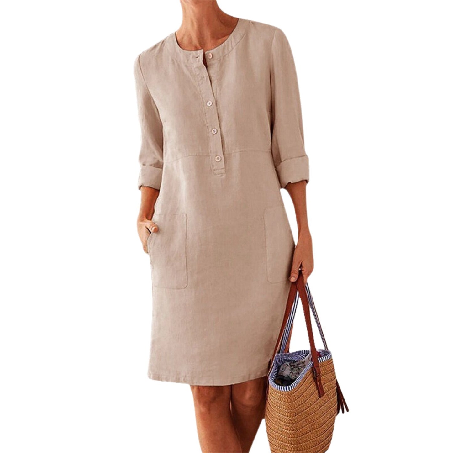 JuliaFashion-Loose Fit Button Down Midi Dress