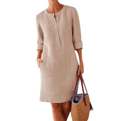 JuliaFashion-Loose Fit Button Down Midi Dress