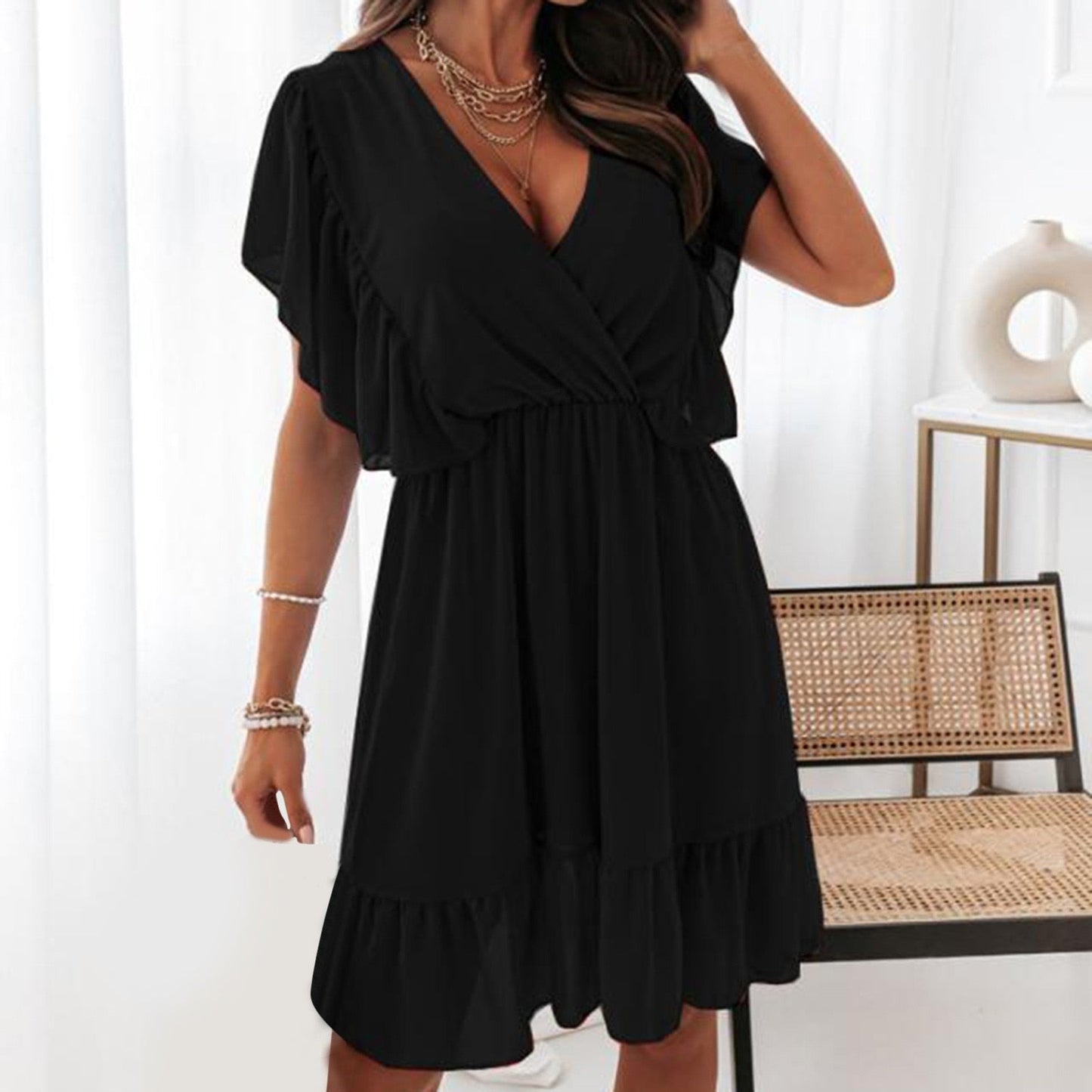 JuliaFashion - 2024 Sexy Sleeveless Ruffles Chiffon Dress