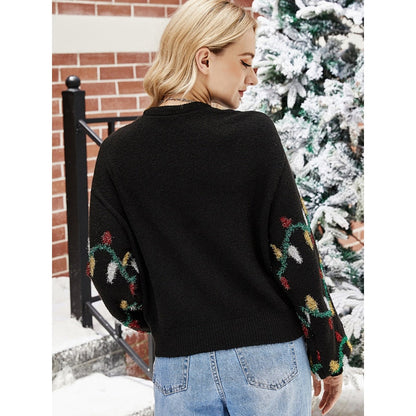 JuliaFashion - 2024 Women Christmas Light Bulb Pattern Casual Crewneck Knit Sweater