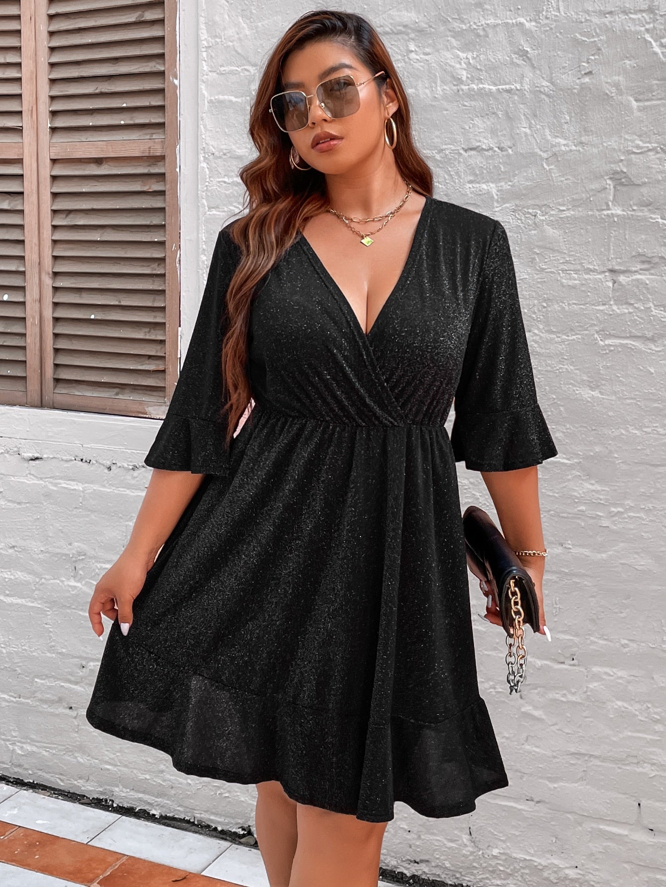 JuliaFashion-Chubby Half Sleeve V-Neck Elegant Party Dresses