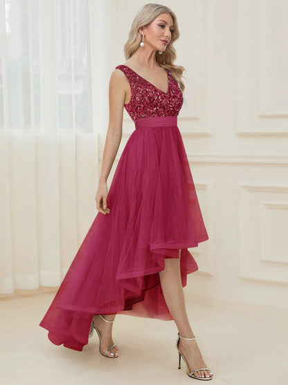 JuliaFashion - 2024 V-Neck Sleeveless Sequin Floor Length Dress