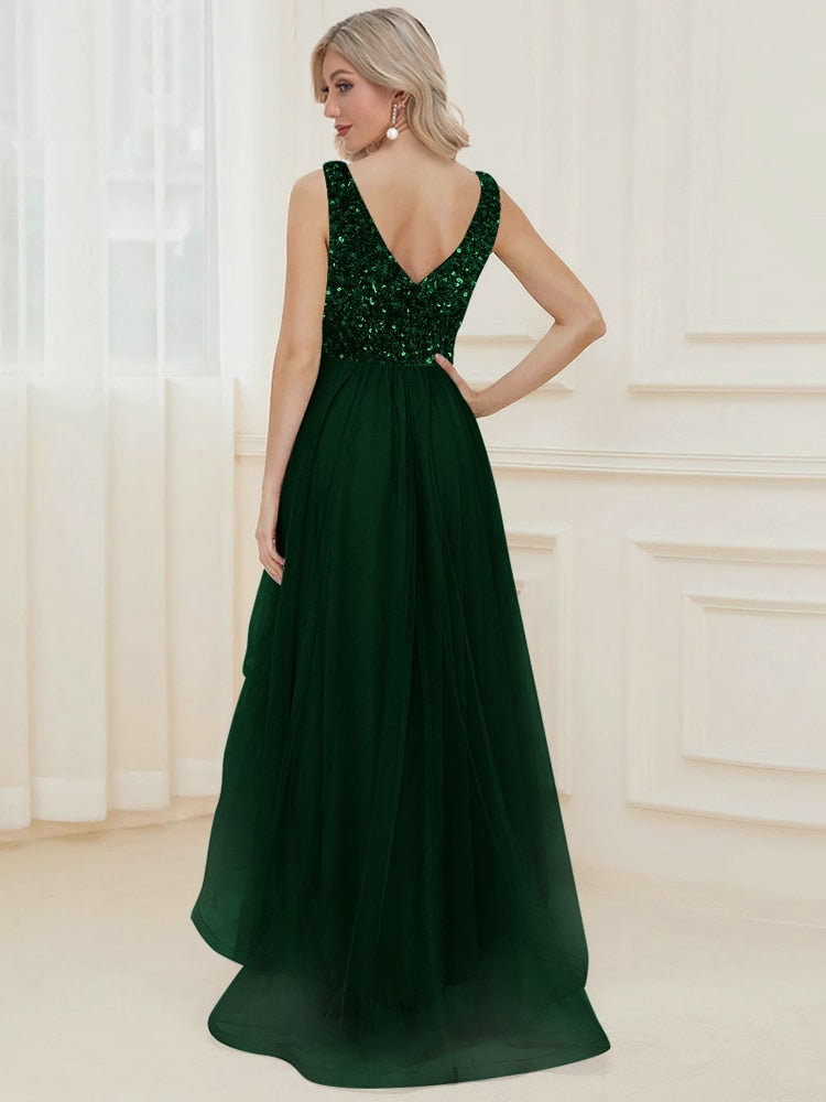 JuliaFashion - 2024 V-Neck Sleeveless Sequin Floor Length Dress