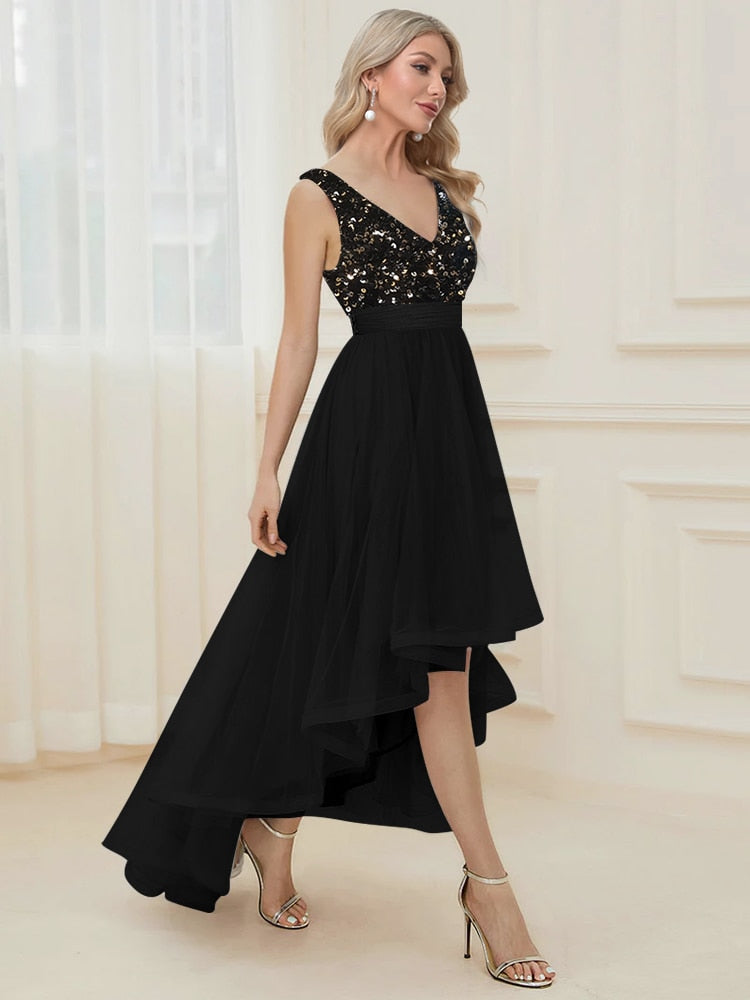 JuliaFashion - 2024 V-Neck Sleeveless Sequin Floor Length Dress