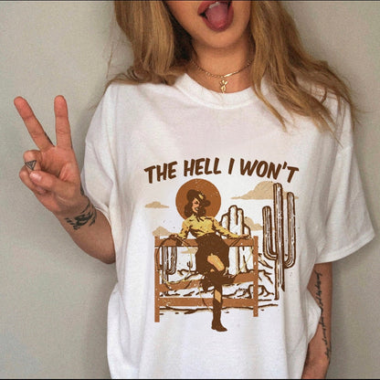 JuliaFashion - 2024 Women's T-shirt Western Cowboy Cartoon Letter Print Funny Cute Short