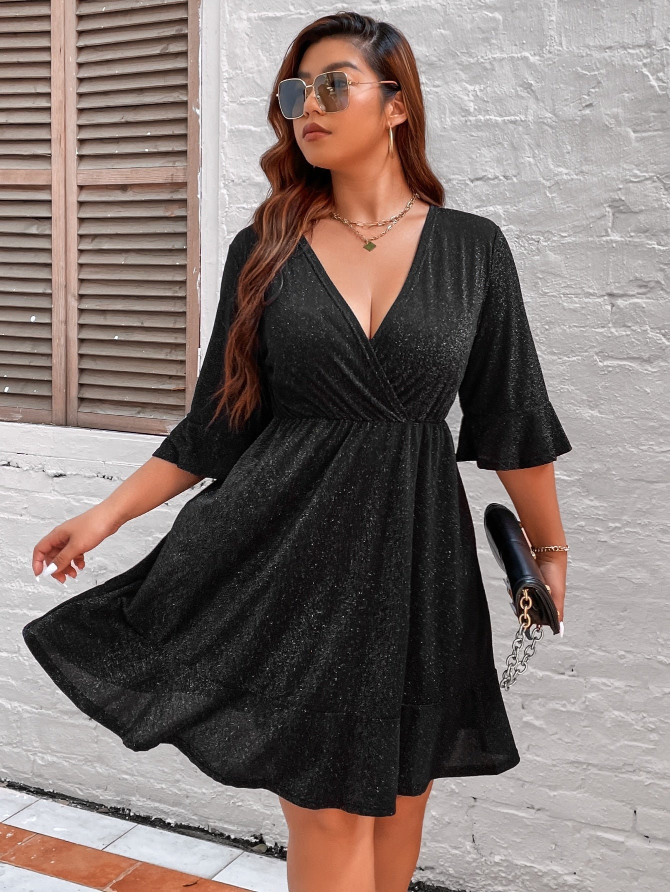 JuliaFashion-Chubby Half Sleeve V-Neck Elegant Party Dresses