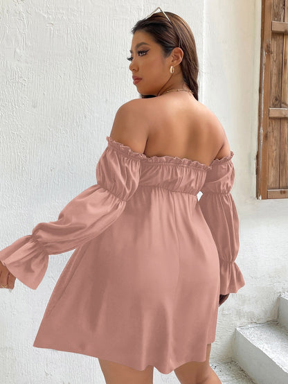 JuliaFashion-Pink Off Shoulder Elegant Tunic Dresses