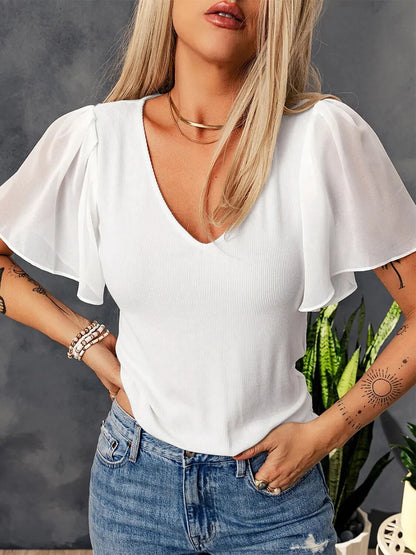 JuliaFashion-Elegant Solid V-Neck Blouses