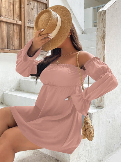 JuliaFashion-Pink Off Shoulder Elegant Tunic Dresses