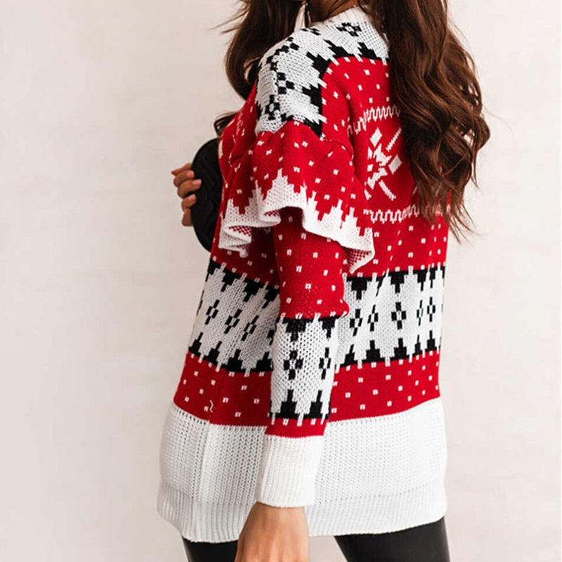 JuliaFashion - 2024 Women Sweater Christmas Knitted Long Sleeve Jumper Round Neck Pullover