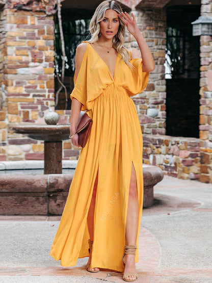 JuliaFashion - 2024 Summer Elegant Solid Color Beach Wear Maxi Dresses