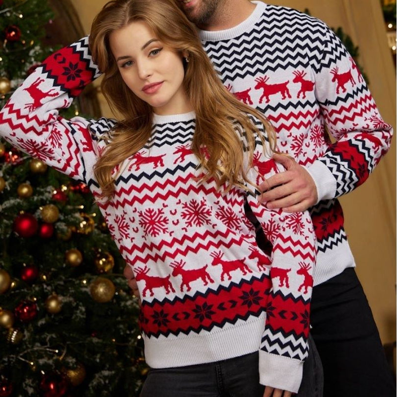 JuliaFashion-2024 New Year's Clothes Women Men Matching Sweaters Christmas Family Couples Jumpers