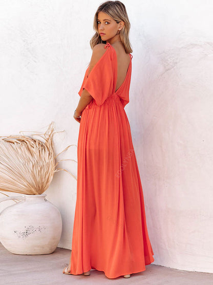 JuliaFashion - 2024 Summer Elegant Solid Color Beach Wear Maxi Dresses