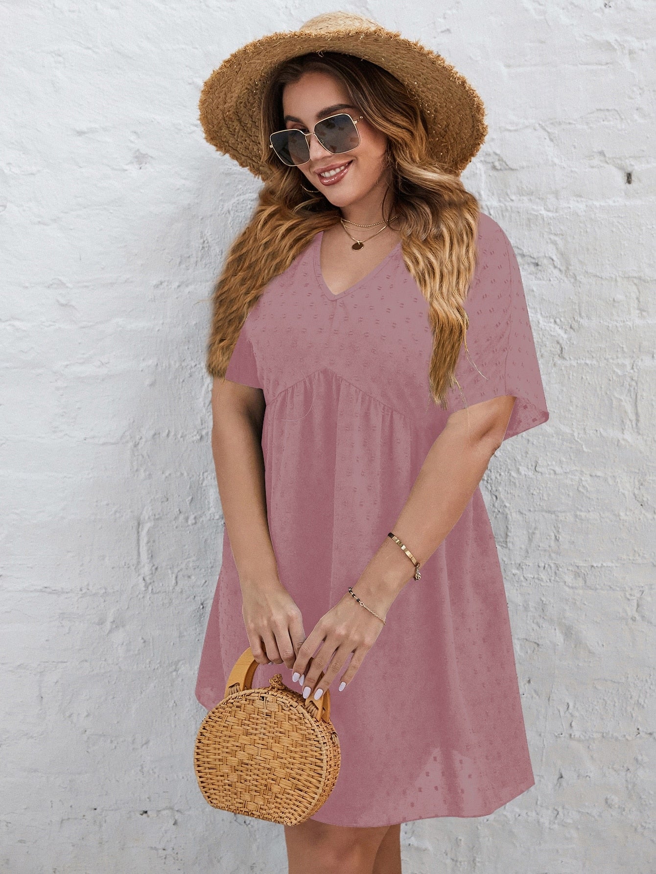 JuliaFashion - 2024 V-Neck A Line Cotton Casual Loose Midi Tunic Dresses