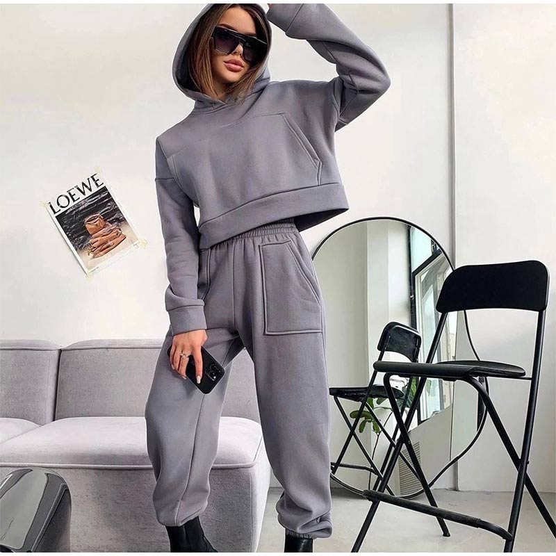 JuliaFashion-Casual Solid Loose Sportswear 2 Piece Set