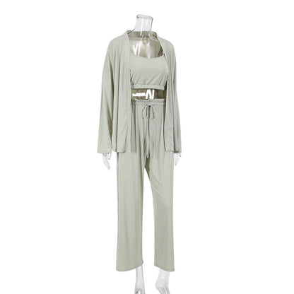 JuliaFashion-Knitted Casual Long Sleeve Pajama Set