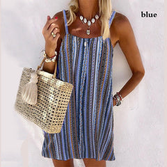 JuliaFashion - 2024 Summer Women'S Fashion Spaghetti Straps Mini Striped Dresses Camisole