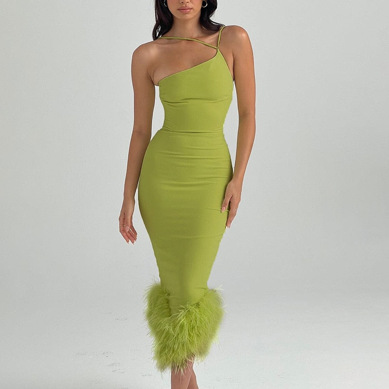 JuliaFashion-One Shoulder Fringed Cocktail Party Dress