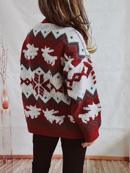 JuliaFashion-Christmas Sweater Women Knitted Jumper Pullover Snowflake Elk Print Sweaters