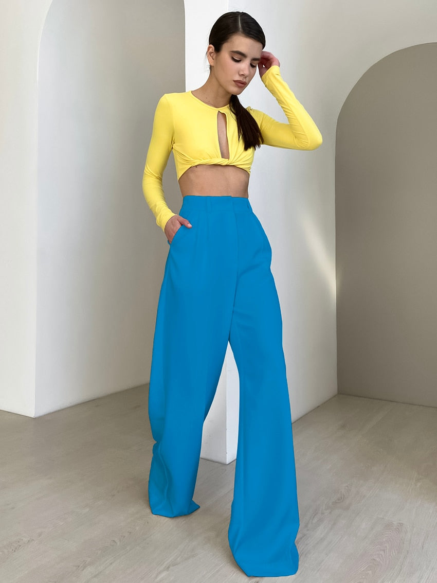 JuliaFashion-All-Match Pleated Casual Palazzo Pants