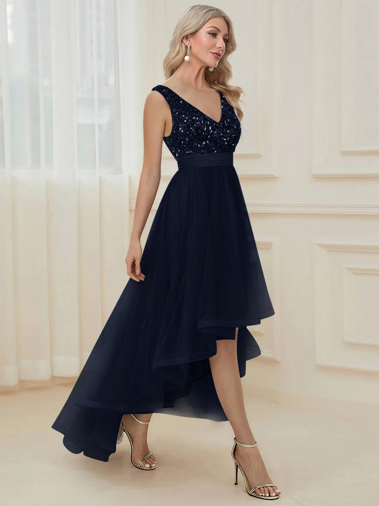 JuliaFashion - 2024 V-Neck Sleeveless Sequin Floor Length Dress