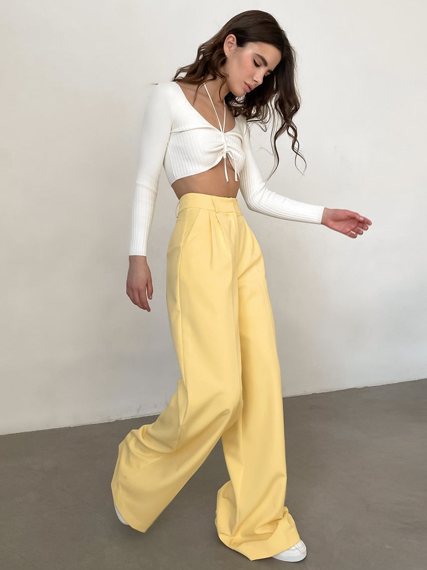 JuliaFashion-All-Match Pleated Casual Palazzo Pants