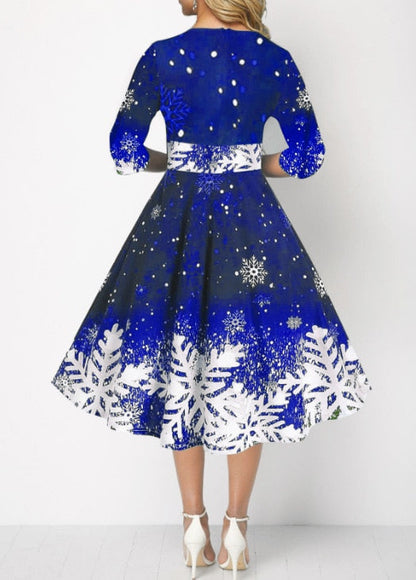 JuliaFashion-2024 Christmas Costume Party Dresses for Women Snowflake Printed Midi Party Dress