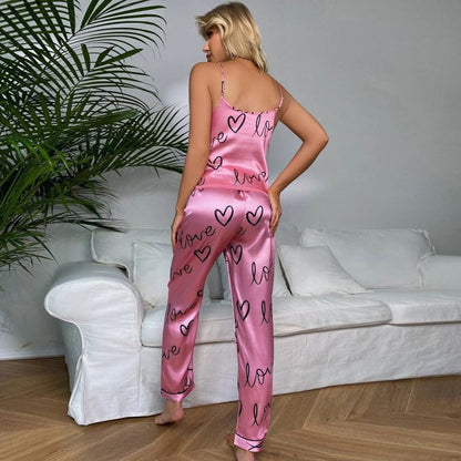 JuliaFashion-Floral Printed Sleeveless Tops With Long Pants Pajama Suit