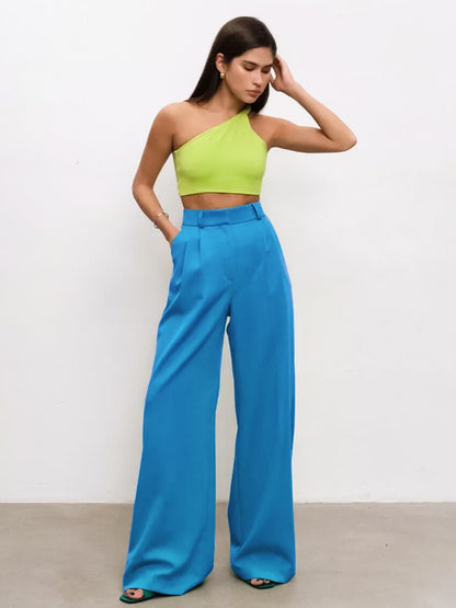 JuliaFashion-All-Match Pleated Casual Palazzo Pants