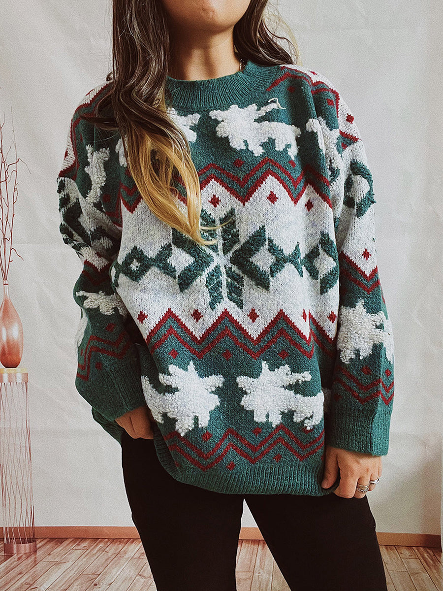 JuliaFashion-Christmas Sweater Women Knitted Jumper Pullover Snowflake Elk Print Sweaters