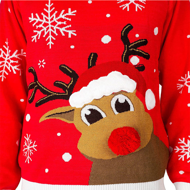 JuliaFashion - 2024 Winter Christmas Adults Sweater Snowflake Elk Print Crew Neck Long Sleeve Knitwear