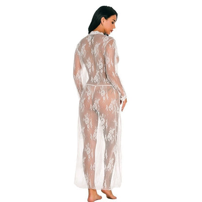 JuliaFashion-Lace Transparent Cardigan Nightclothes Beach Blouse Long Nightgown