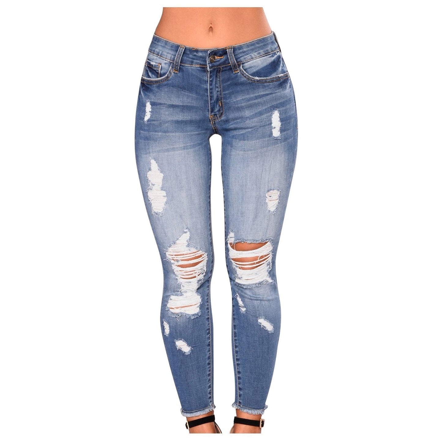 JuliaFashion - 2024 Women's Stretchy Ripped Jeans Butt Lifting Distressed Denim Pants with Pockets Destroyed Pencil Jean