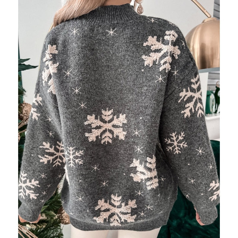 JuliaFashion - 2024 Women Sweater Christmas Knitted Long Sleeve Jumper Round Neck Pullover