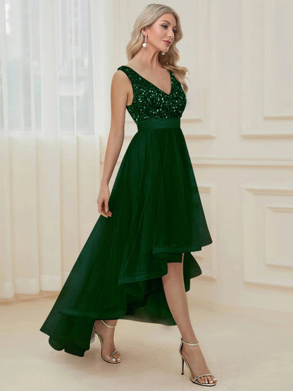 JuliaFashion - 2024 V-Neck Sleeveless Sequin Floor Length Dress