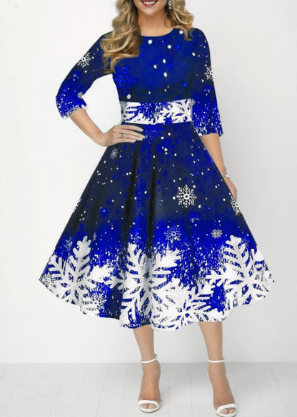 JuliaFashion-2024 Christmas Costume Party Dresses for Women Snowflake Printed Midi Party Dress