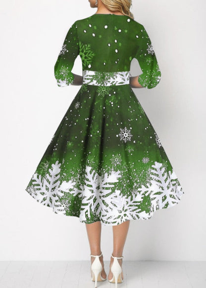 JuliaFashion-2024 Christmas Costume Party Dresses for Women Snowflake Printed Midi Party Dress