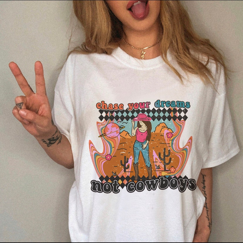 JuliaFashion - 2024 Women's T-shirt Western Cowboy Cartoon Letter Print Funny Cute Short