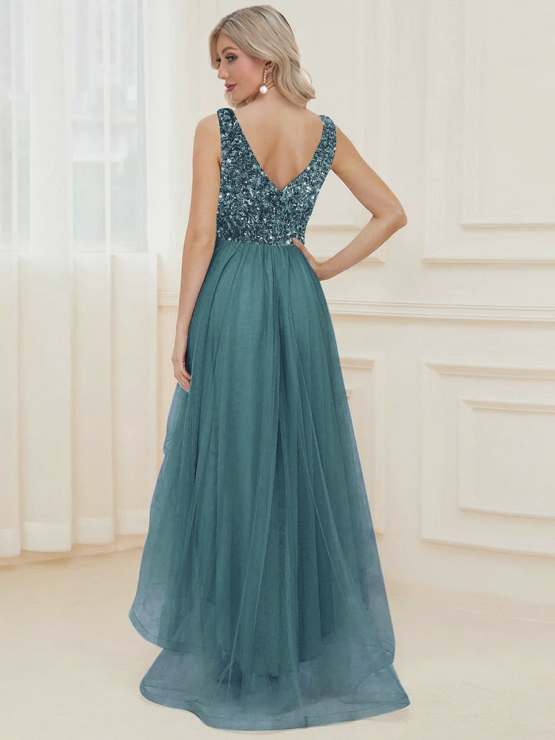 JuliaFashion - 2024 V-Neck Sleeveless Sequin Floor Length Dress