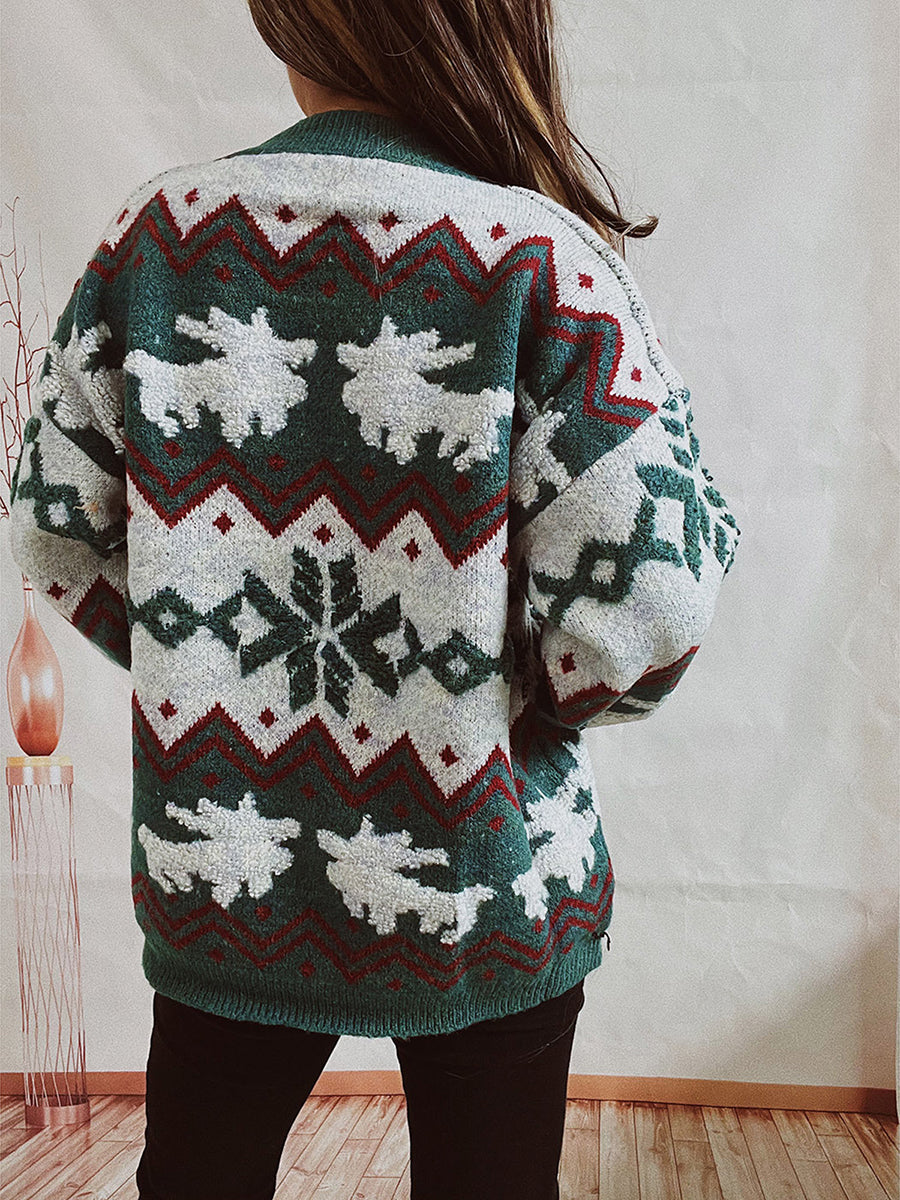 JuliaFashion-Christmas Sweater Women Knitted Jumper Pullover Snowflake Elk Print Sweaters