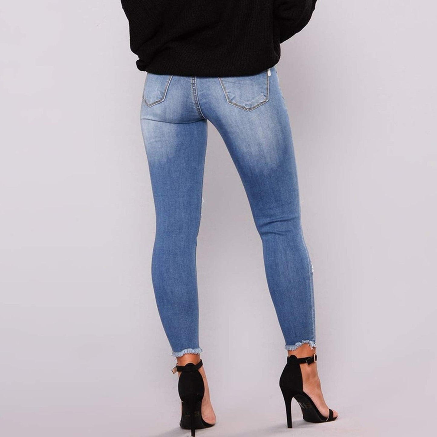 JuliaFashion - 2024 Women's Stretchy Ripped Jeans Butt Lifting Distressed Denim Pants with Pockets Destroyed Pencil Jean