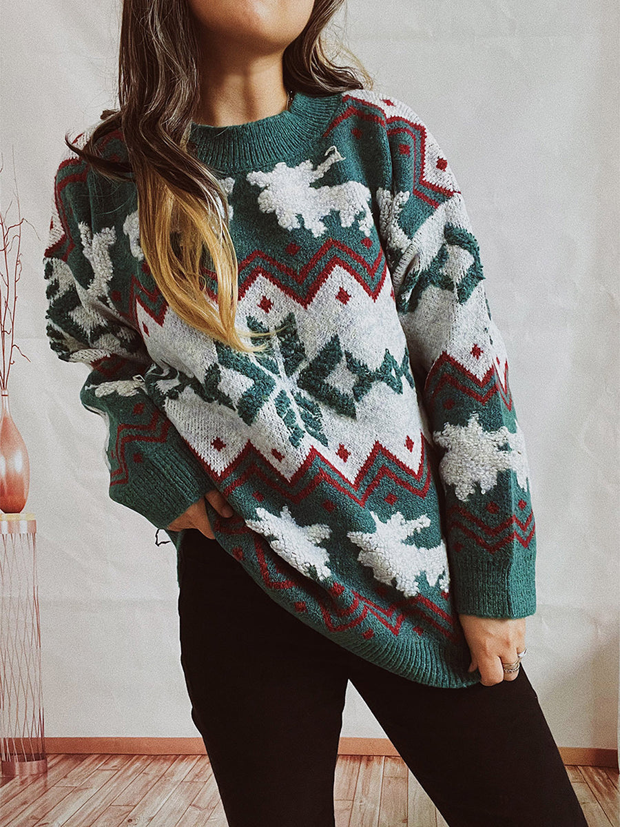 JuliaFashion-Christmas Sweater Women Knitted Jumper Pullover Snowflake Elk Print Sweaters