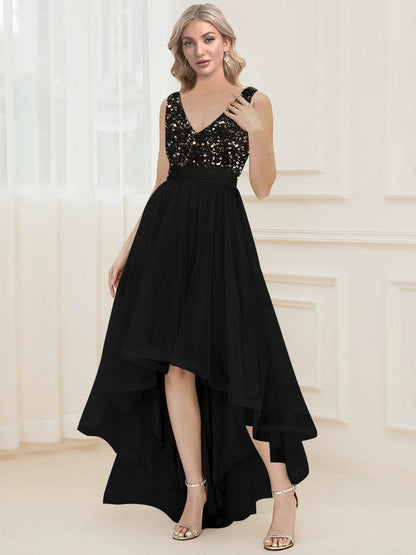 JuliaFashion - 2024 V-Neck Sleeveless Sequin Floor Length Dress