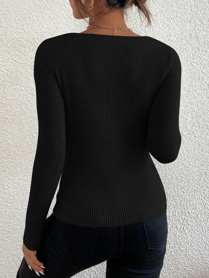 JuliaFashion-Casual Knit V-Neck Pullover Sweater Basic