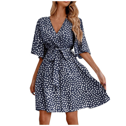 JuliaFashion-Fashionable Printed V-Neck Holiday Boho Dress