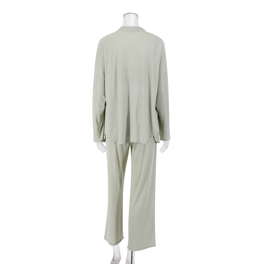 JuliaFashion-Knitted Casual Long Sleeve Pajama Set