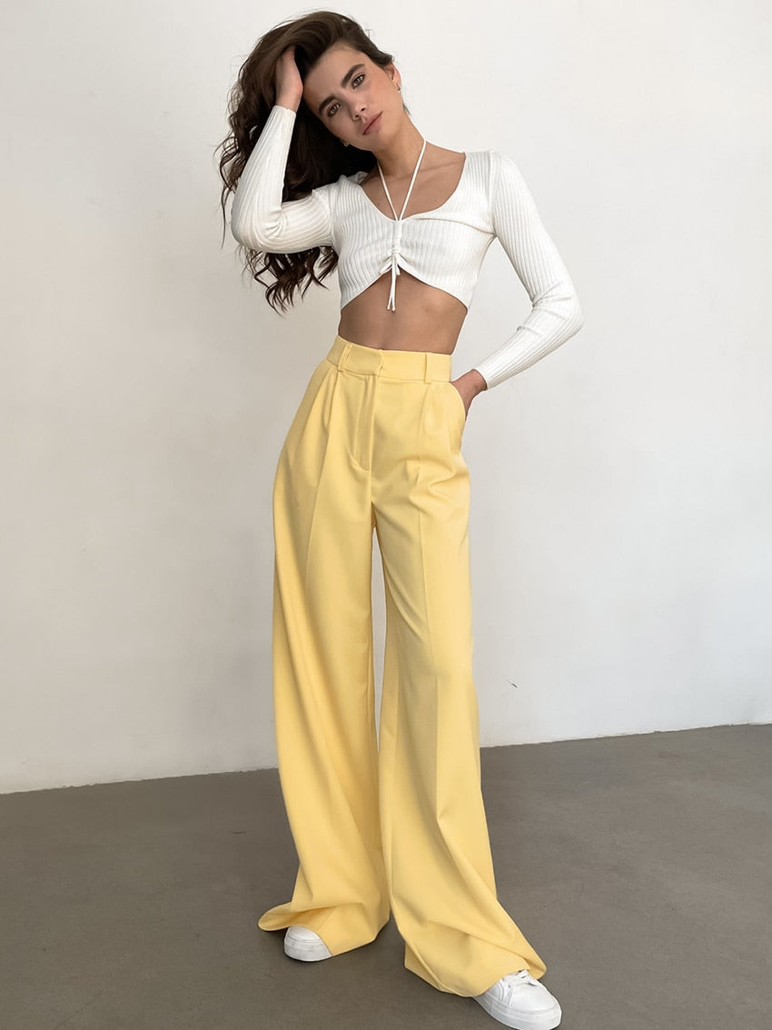 JuliaFashion-All-Match Pleated Casual Palazzo Pants